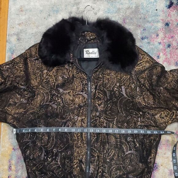 Vintage 1960s Radlee Patterned Leather Coat with Genuine Fox Fur Collar Sz M - Picture 11 of 16